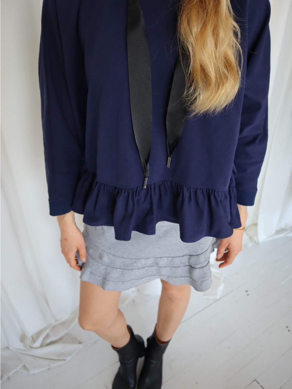 Navy blue ruffle hoodie